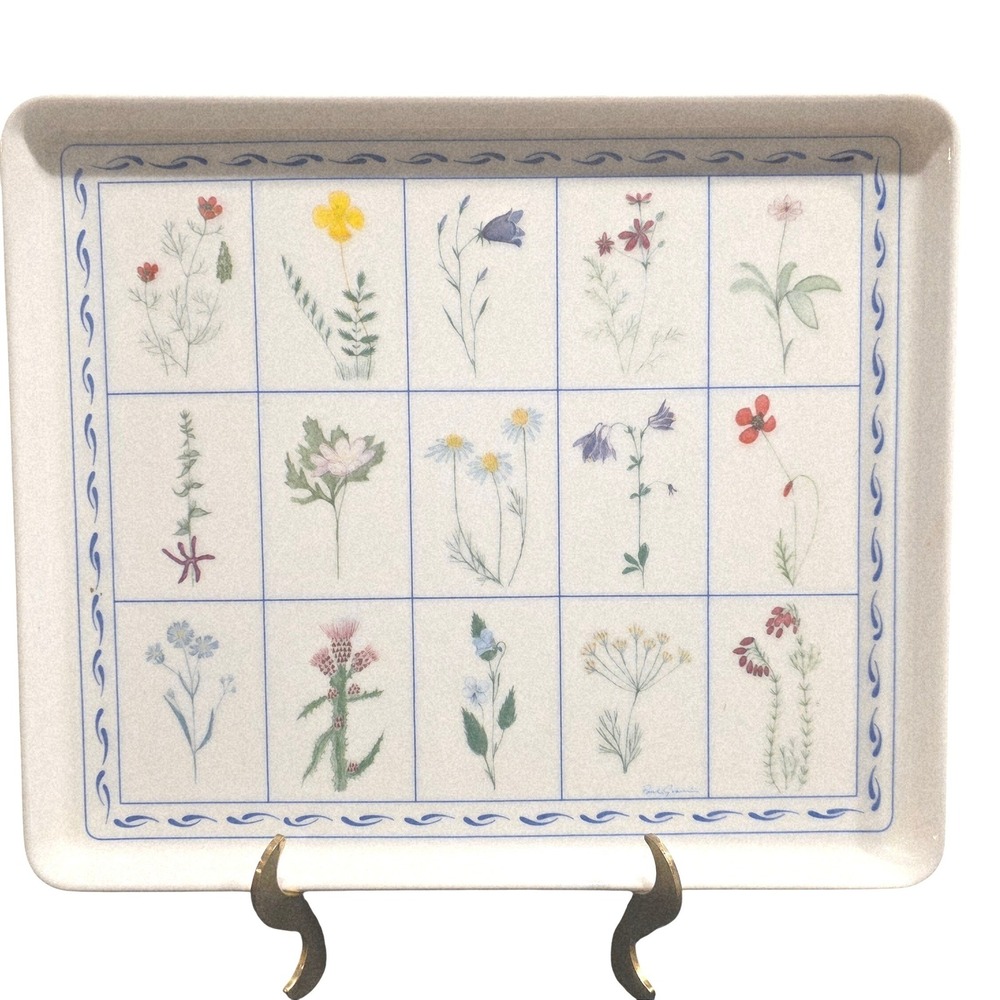 Vintage Botanical Wildflower Tray Melamine Vanity Serving Platter Italian 12"